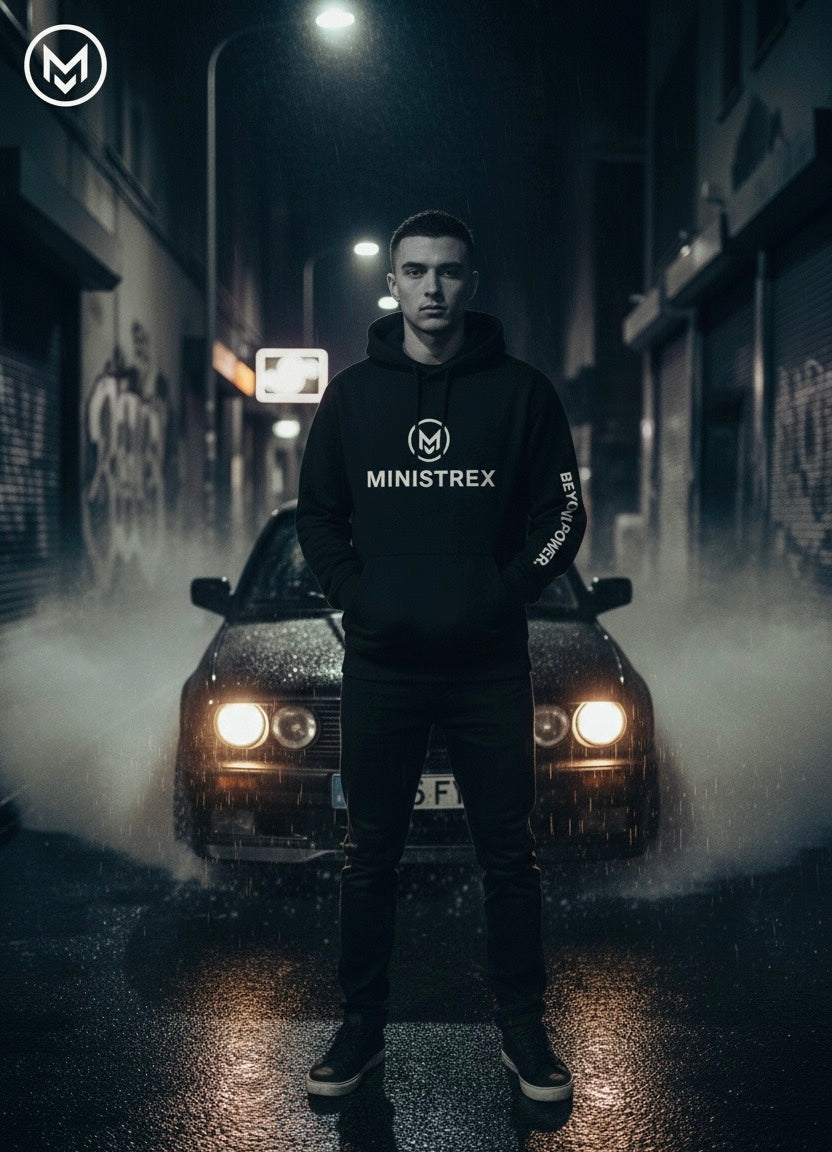 Hoodie Ministrex "Beyond Power" - Moletom Streetwear Masculino Preto com Capuz