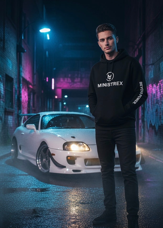 Hoodie Ministrex "Beyond Power" - Moletom Streetwear Masculino Preto com Capuz